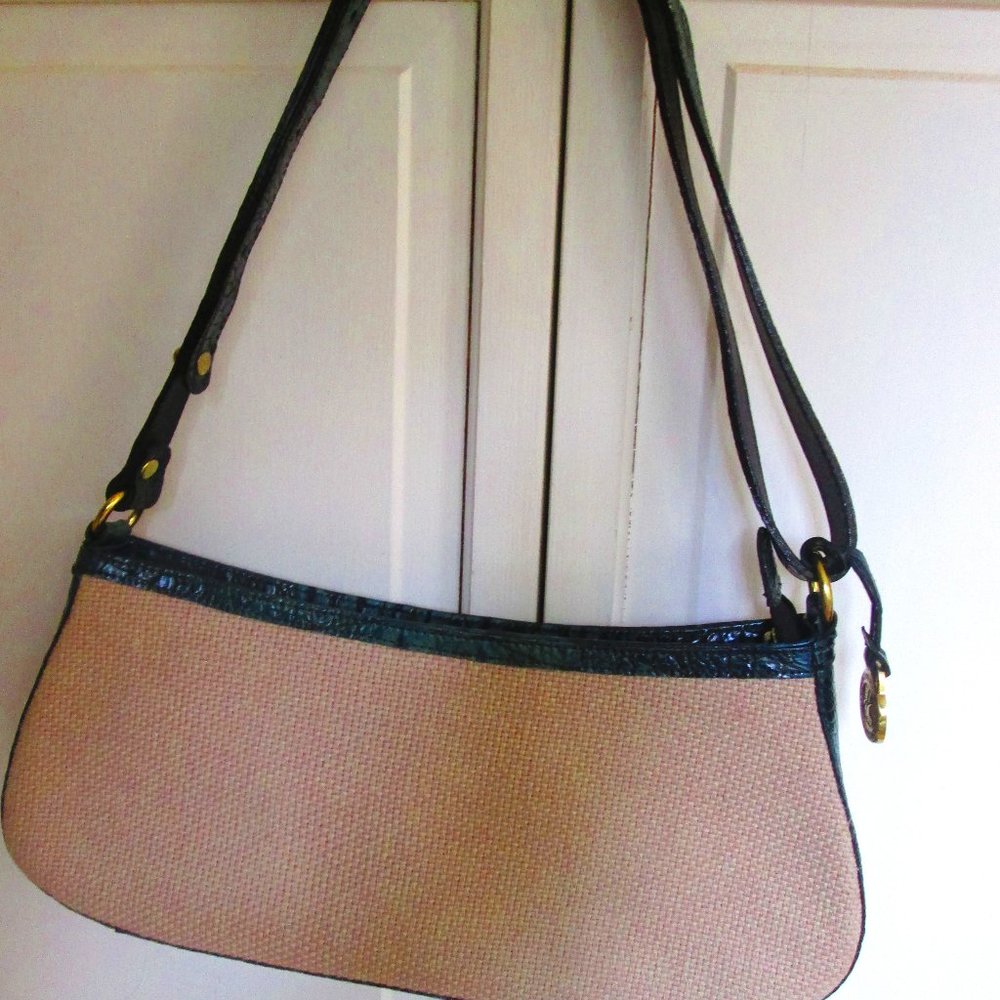 Brahmin Straw & Teal Blue Leather Shoulder/Satchel